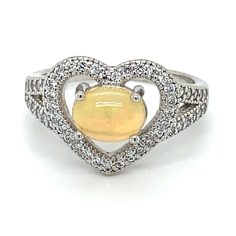 White Opal 1.34ct Platinum Finish Silver Ring